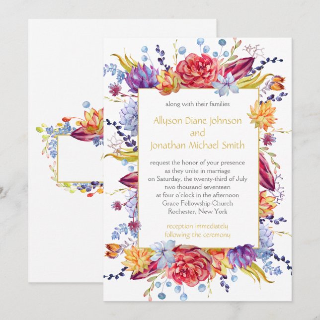 Convite Suculentas de Outono Bagas Flores Folhas Casamento (Frente/Verso)