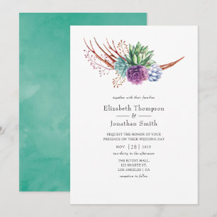 Convite Suculentas Desérticas em Aquarela Casamento
