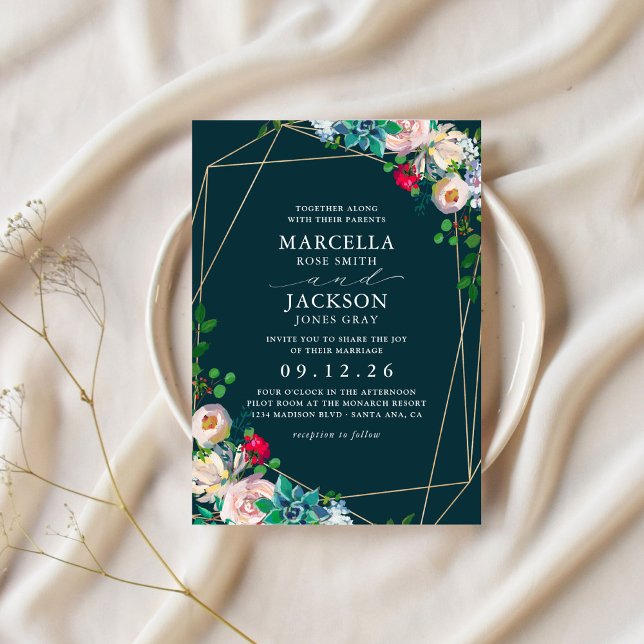 Convite Suculentas & Dourado Casamento Chic (Criador carregado)