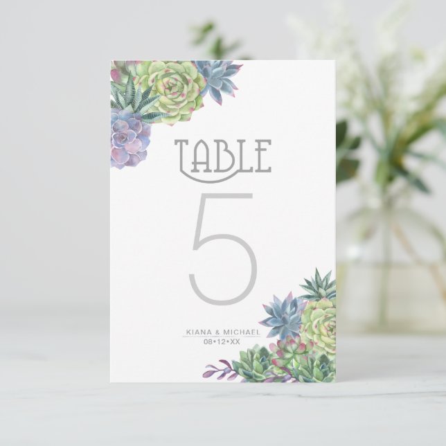 Convite Suculentas e Números de Mesa com Brilho Verde ID51 (Em pé/Frente)