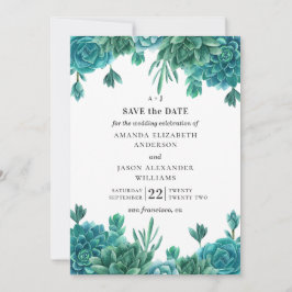 Convite Suculentas em aquarela. Cacto floral azul para cas
