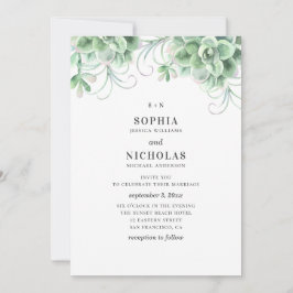Convite Suculentas em aquarela. Casamento de cacto verde