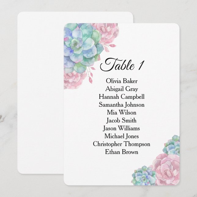 Convite Suculentas rosa azul. Gráficos de assentos de casa (Frente/Verso)