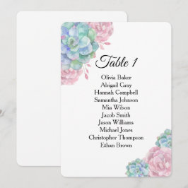 Convite Suculentas rosa azul. Gráficos de assentos de casa