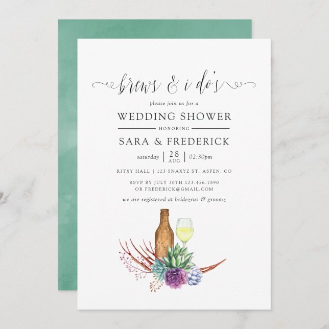 Convite Suculentes de Aquarelas Irrompem Antes do I Do (Frente/Verso)