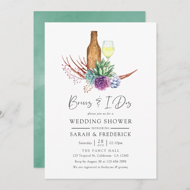 Convite Suculentes De Aquarelas Irrompem Antes Do I Dos (Frente/Verso)