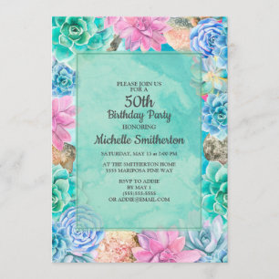 Convite Suculentos coloridos femininos Cactus 50º aniversá