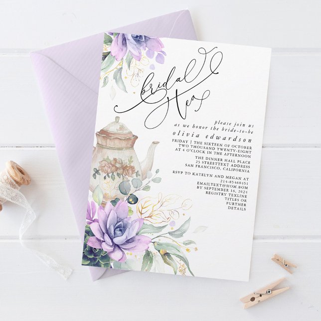 Convite Suculentos Dourado Chá de panela Greeneric Tea Par (Criador carregado)