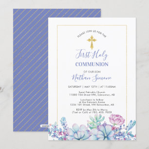 Convite Suculentos e cruz  Primeira Comunidade Sagrada