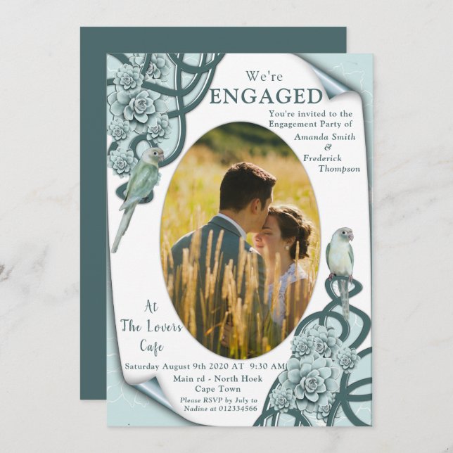 Convite Sucultivos em cores de azul-menta a (Frente/Verso)