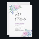 Convite Sucultivos Tropicais Festa de aniversário Adulta d<br><div class="desc">Celebre seu dia especial com este convite de festas tropical com tipografia simples e na moda,  flores e padrões suculentos. Este modelo de design é totalmente personalizável.</div>