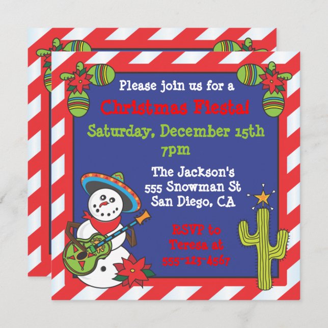 Convite Sudoeste Mexicano Snowman Feliz Navidad (Frente/Verso)