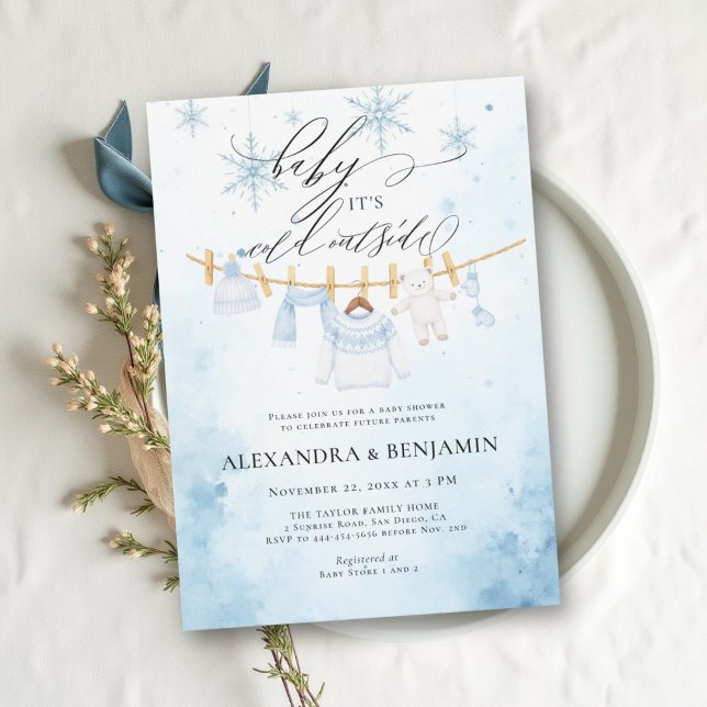 Convite Suéter de floco de neve frio fora do chuveiro de b (Cold Outside Snowflake Sweater Winter Baby Shower Invitation)