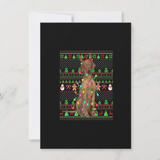 Convite Suéter Feio de Natal Luzes Estilo Vizsla Cão Natal (Frente)