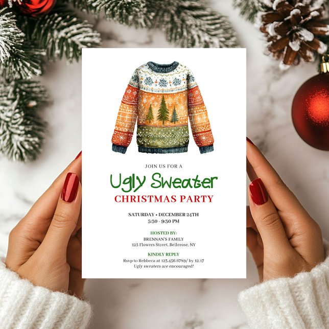 Convite Suéter Feio Divertido e Caprichoso Design de Féria (Whimsical Funny Ugly Sweater Holiday Design)