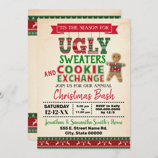 Convite Suéter feio e Bolacha troca de Natal (Frente/Verso)