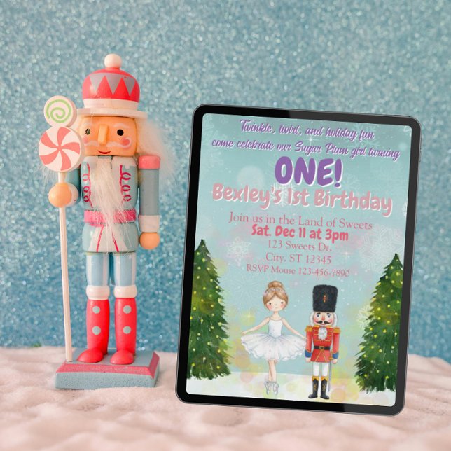 Convite Sugar Plum está com Um, Nutcracker primeiro aniver (Criador carregado)