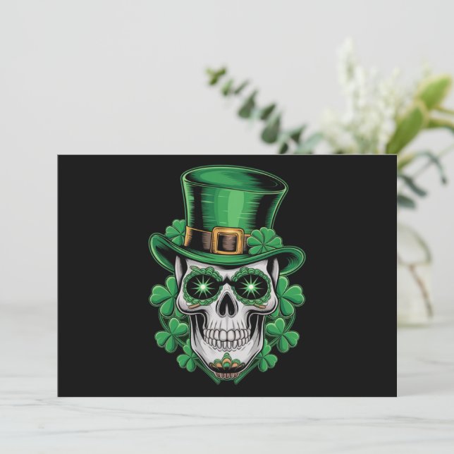 Convite Sugar Skull Rua Patrick Day Lucky Shamrock (Em pé/Frente)