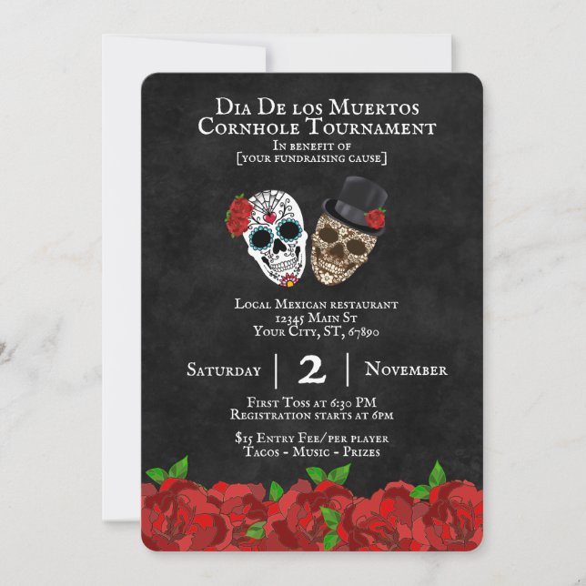 Convite Sugar Skulls Cornhole Torneio (Frente)