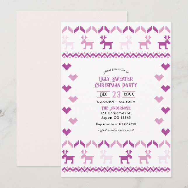 Convite Sugarplum & Snow Knit Feio Festa de Natal (Frente/Verso)