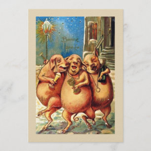 Convite Suínos Franceses Celebram a Vintagem de Ano Novo