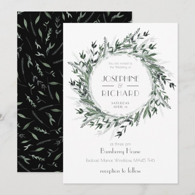 Convite Suite de Casamento Greenery #1 Circlett (Frente/Verso)