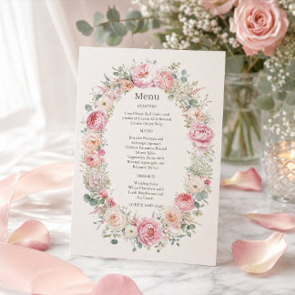 Convite Suite de Menu de Casamento Floral Romântico Bege