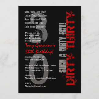 Convite Sujo 30 Vermelho Negro de aniversário Tão Sujo