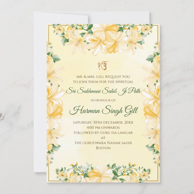 Convite Sukhmani path invitation digital download (Frente)