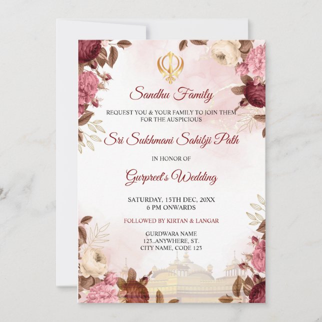 Convite Sukhmani Sahib Paath Invitation Card, Akhnda Path (Frente)