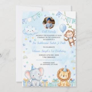 Convite Sukhmani Sahib Path Baby Boy 1st Birthday Card