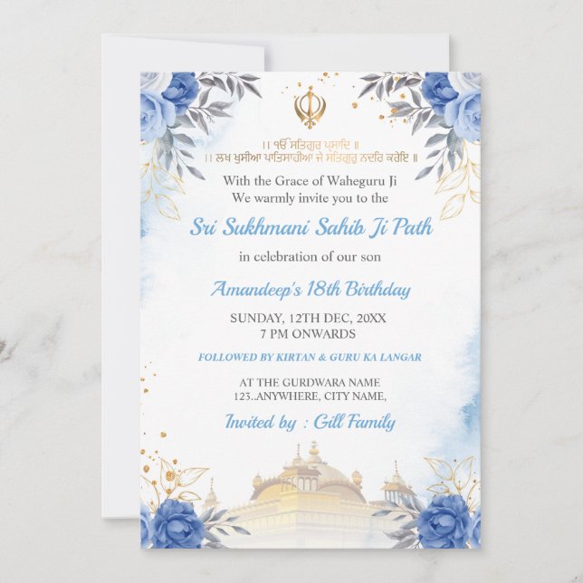 Convite Sukhmani Sahib Path Birthday Card (Frente)
