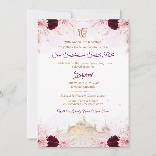 Convite Sukhmani Sahib Path Invitation (Digital & Printed) (Frente)