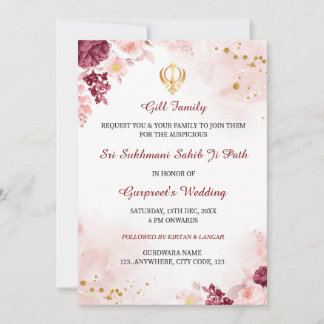 Convite Sukhmani Sahib Path Invitation, Sikh Wedcard