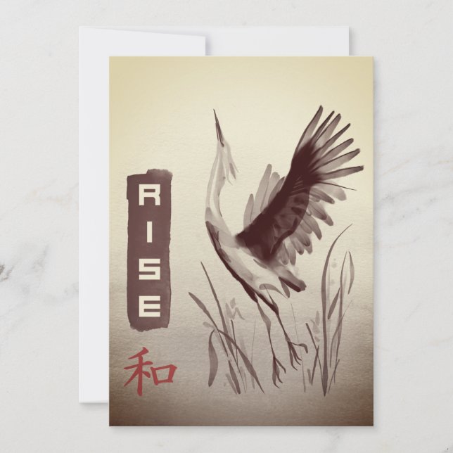 Convite Sumi-e Crane (Frente)