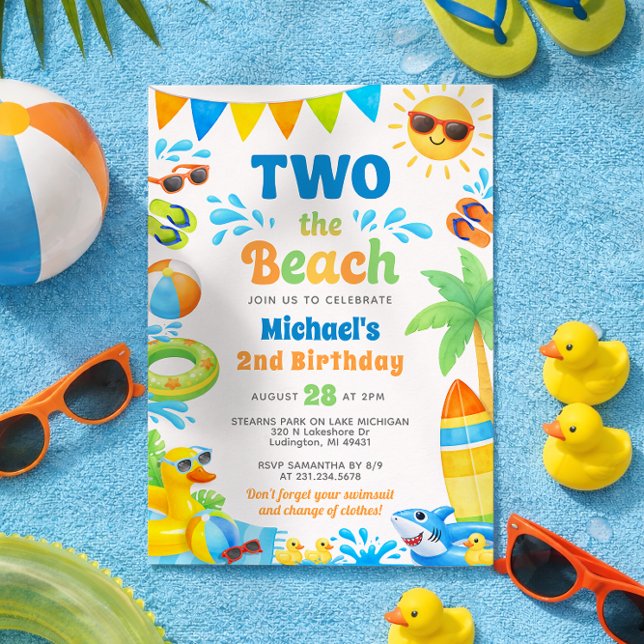 Convite Summer 2nd Birthday Invitation - Two the Beach (Boy 2nd Birthday Invitation - Two the Beach - Summer Party)