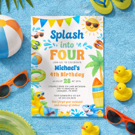 Convite Summer 4th Birthday Invitation - Splash into Four