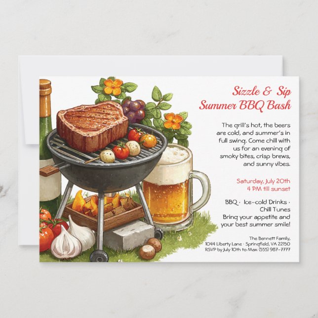 Convite Summer BBQ & Beer Party Invitation  (Frente)