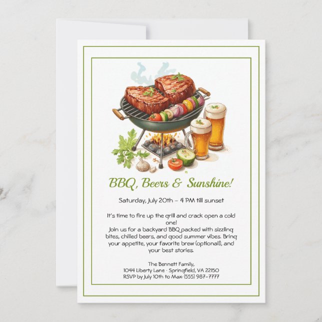 Convite Summer BBQ & Beer Party Invitation – Backyard Cook (Frente)
