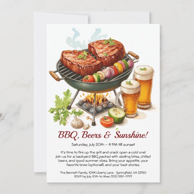 Convite Summer BBQ & Beer Party Invitation – Backyard Cook (Frente)