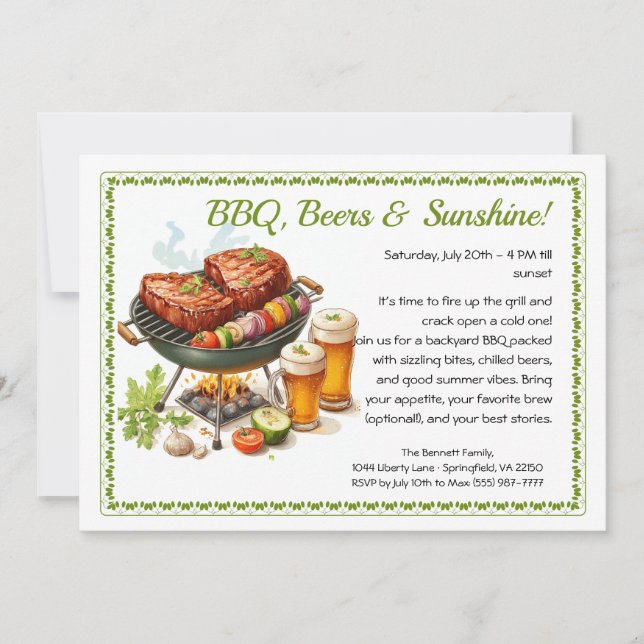 Convite Summer BBQ & Beer Party Invitation – Backyard Cook (Frente)
