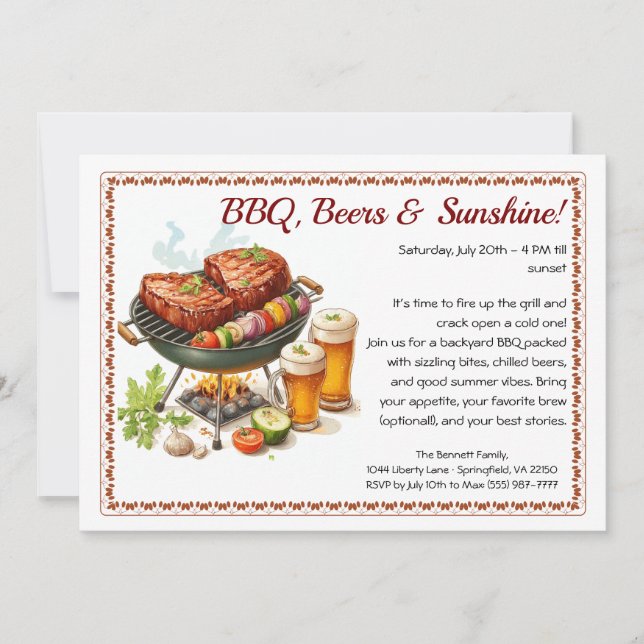 Convite Summer BBQ & Beer Party Invitation – Backyard Cook (Frente)