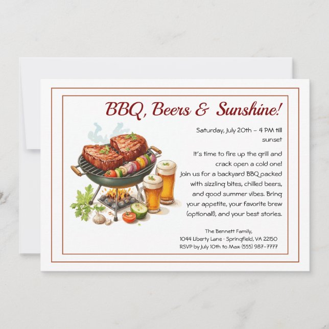 Convite Summer BBQ & Beer Party Invitation – Backyard Cook (Frente)