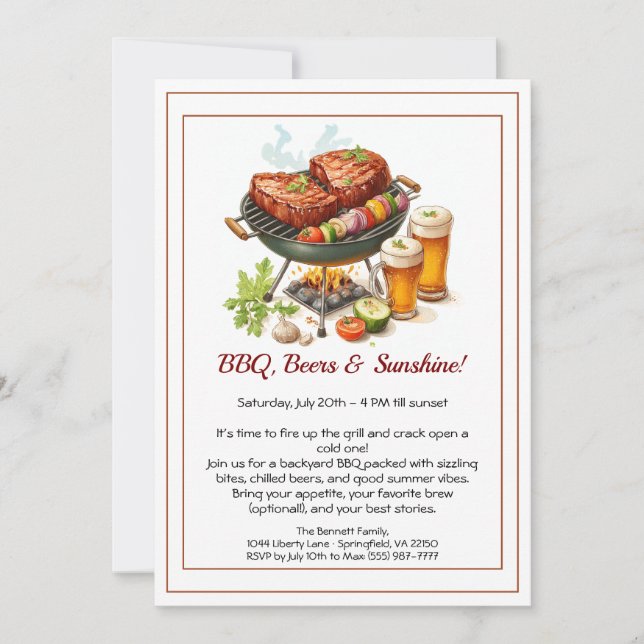 Convite Summer BBQ & Beer Party Invitation – Backyard Cook (Frente)