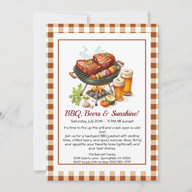 Convite Summer BBQ & Beer Party Invitation – Backyard Cook (Frente)