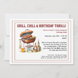 Convite Summer BBQ Birthday Invitation with Beer Backyard