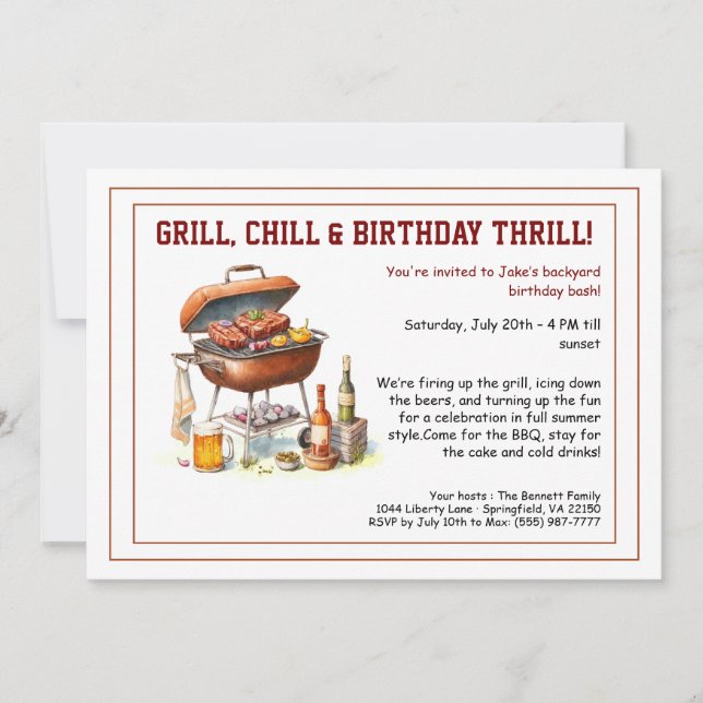 Convite Summer BBQ Birthday Invitation with Beer Backyard  (Frente)