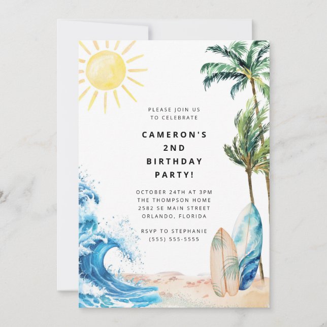 Convite Summer Beach Birthday Party Invitation (Frente)
