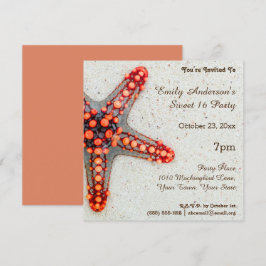 Convite Summer Beach Coral Starfish Sweet 16 Birthday