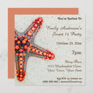 Convite Summer Beach Coral Starfish Sweet 16 Birthday